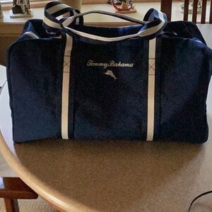 Tommy Bahama royal blue weekender tote with white zipper & two white stripes NEW